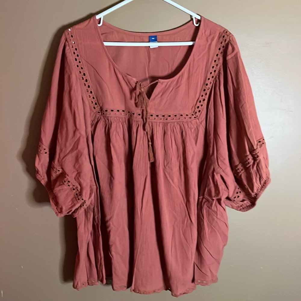 😄Plus size flowy blouse cotton light rust